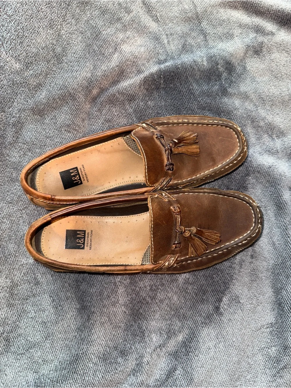 J&M Men’s Brown Leather Tassel Slip-On Loafers